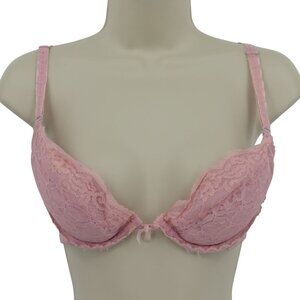 VTG Jezebel Renee of Hollywood 36B Bra Style 483 Pink Floral Lace Bow Underwire